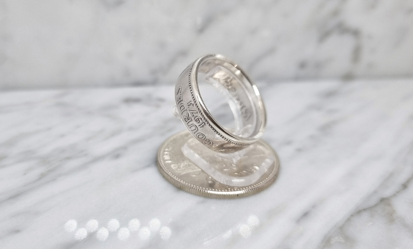 Bague pièce de monnaie 25 Gourdes d'Haiti en argent (coin ring)