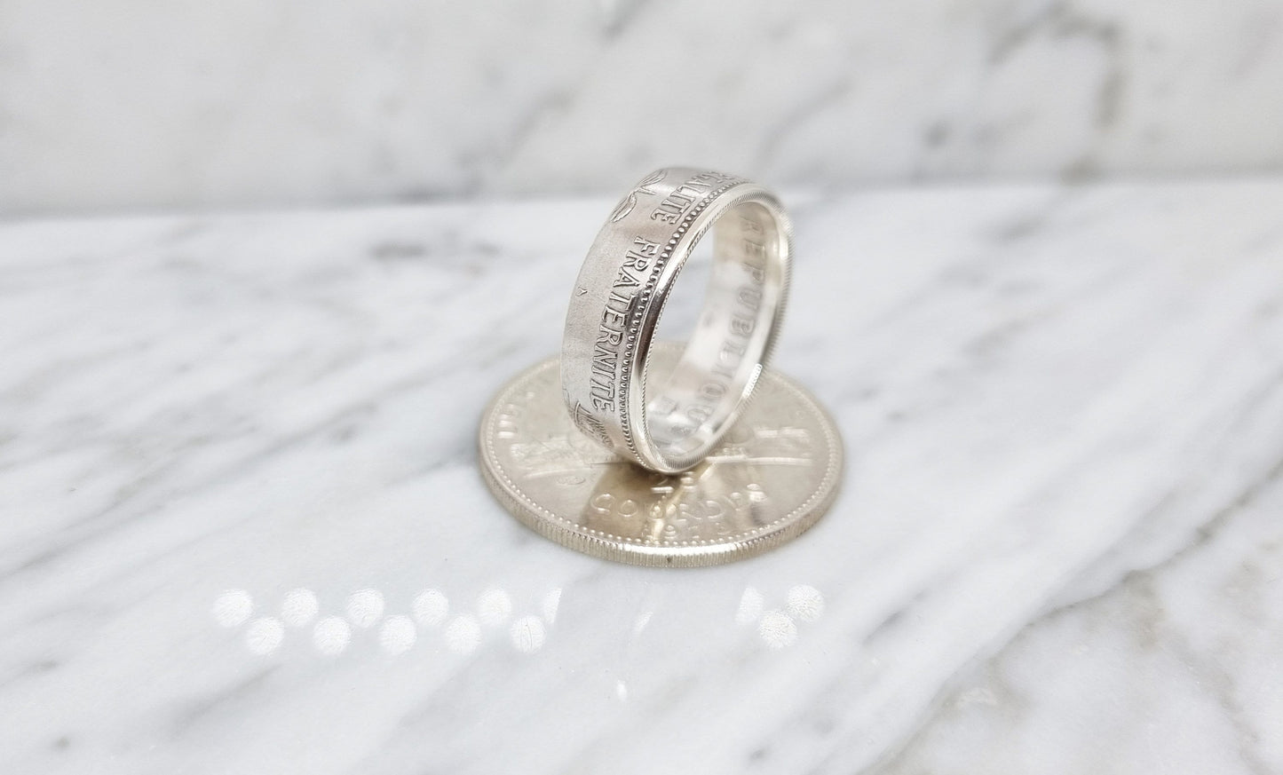 Bague pièce de monnaie 25 Gourdes d'Haiti en argent (coin ring)