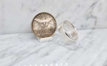 Bague pièce de monnaie 500 Lires du Vatican "Siège vacant" en argent (coin ring)