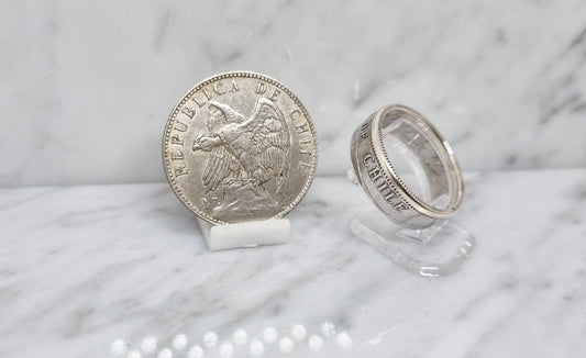 Bague pièce de monnaie 1 Peso du Chili en argent (coin ring)