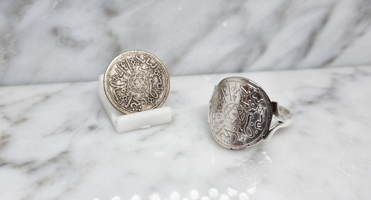 Bague pièce de monnaie 1 Dirham du Maroc en argent