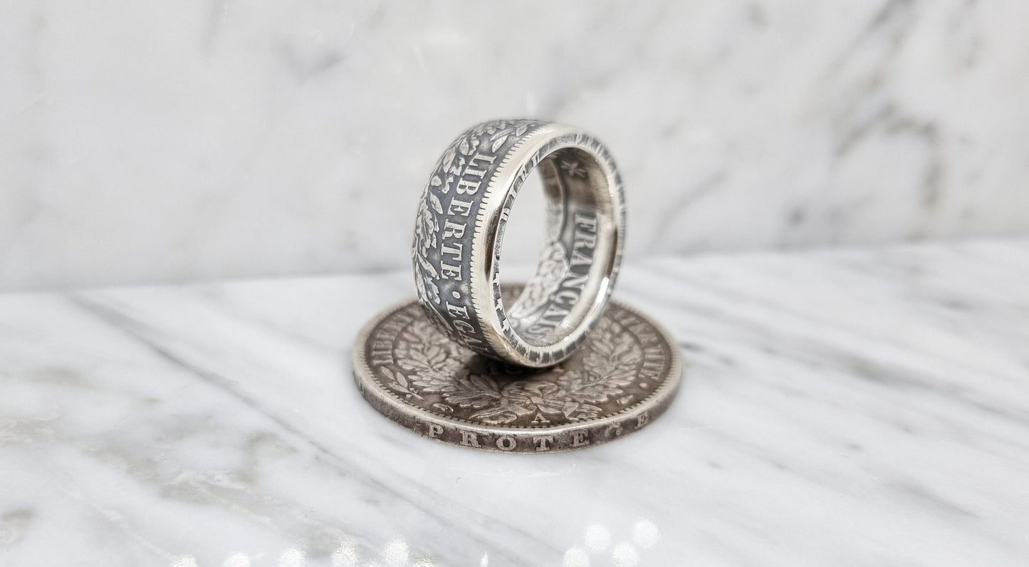 Bague pièce de monnaie 5 Francs Cérès en argent (coin ring)