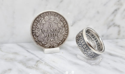 Bague pièce de monnaie 5 Francs Cérès en argent (coin ring)