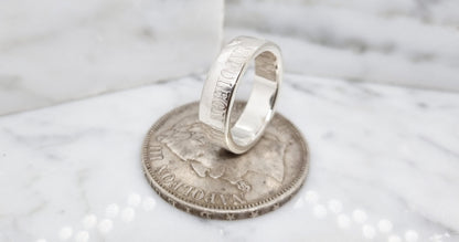 Bague pièce de monnaie 5 Francs Napoléon III visible en argent style alliance (coin ring)