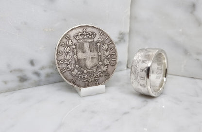 Bague pièce de monnaie 5 Lires d'Italie en argent (coin ring)