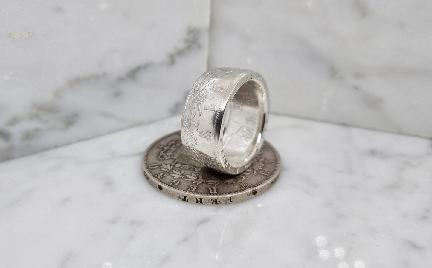 Bague pièce de monnaie 5 Lires d'Italie en argent (coin ring)