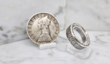 Bague pièce de monnaie 500 Lires d’Italie en argent (coin ring)