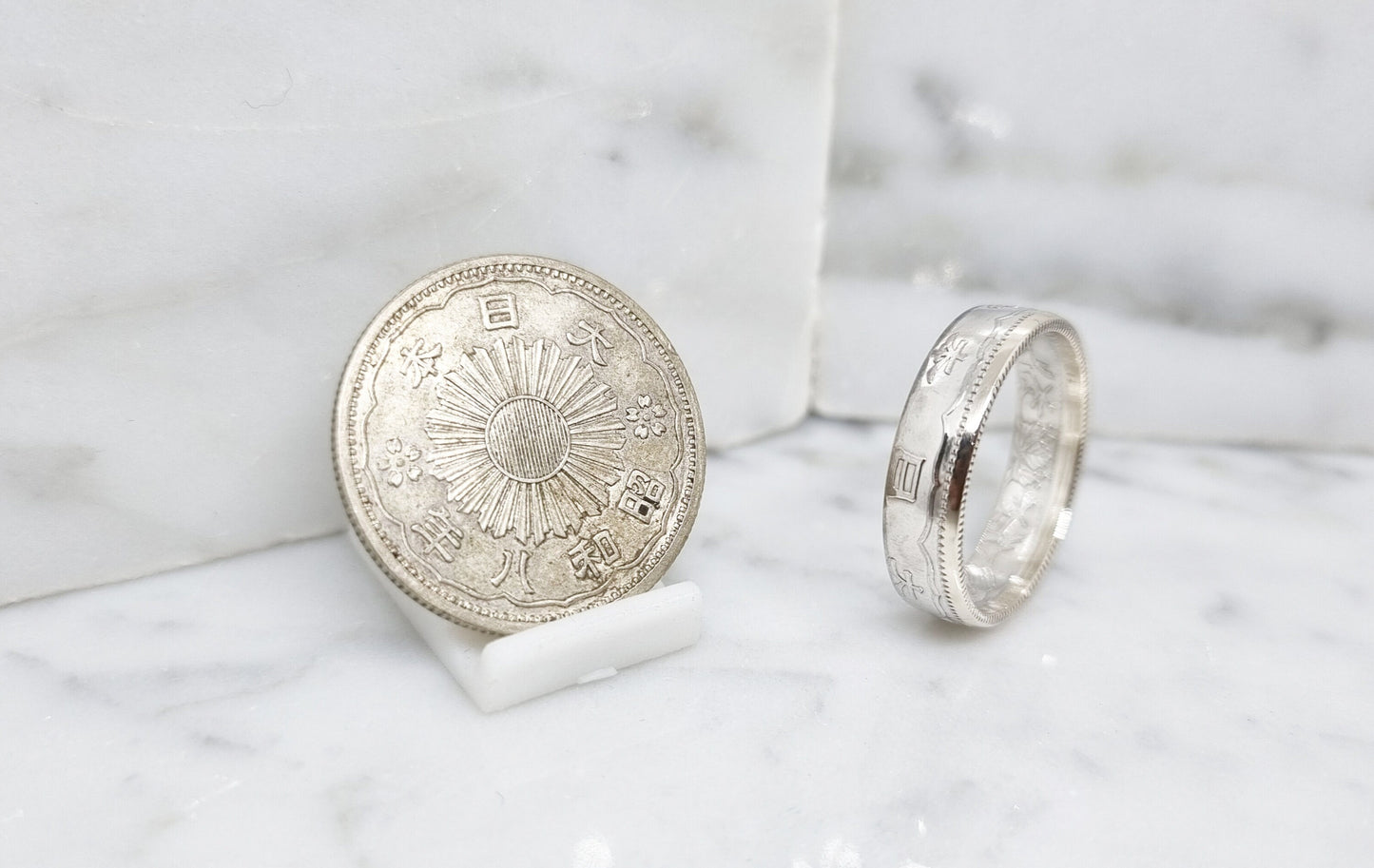 Bague pièce de monnaie 50 Sen du Japon en argent (coin ring)