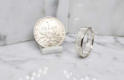 Bague pièce de monnaie 1 Franc Semeuse en argent (coin ring)