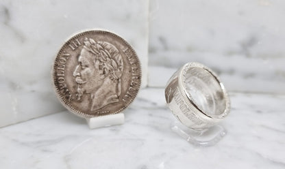 Bague pièce de monnaie 5 Francs Napoléon III visible en argent (coin ring)