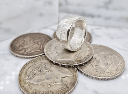 Bague pièce de monnaie 5 Francs Napoléon III visible en argent (coin ring)