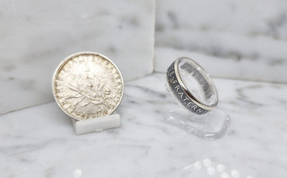 Bague pièce de monnaie 1 Franc Semeuse en argent (coin ring)