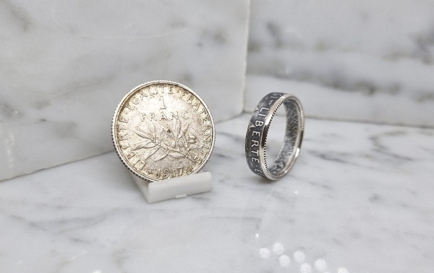 Bague pièce de monnaie 1 Franc Semeuse en argent (coin ring)