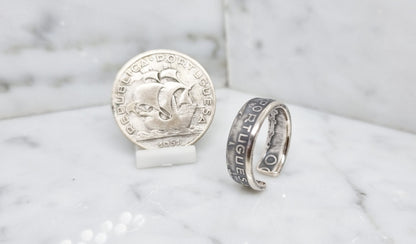 Bague pièce de monnaie 5 Escudos du Portugal ouverte en argent (coin ring)