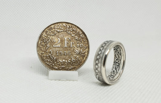 Bague pièce de monnaie 2 Francs Suisse en argent (coin ring)