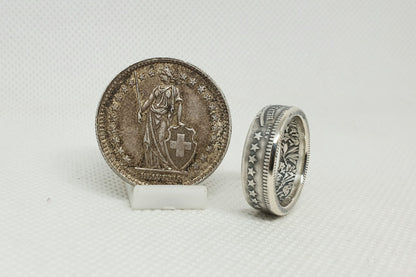 Bague pièce de monnaie 2 Francs Suisse en argent (coin ring)