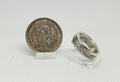 Bague pièce de monnaie 2 Francs Suisse en argent (coin ring)