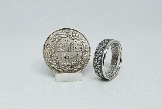 Bague pièce de monnaie 2 Francs Suisse en argent (coin ring)