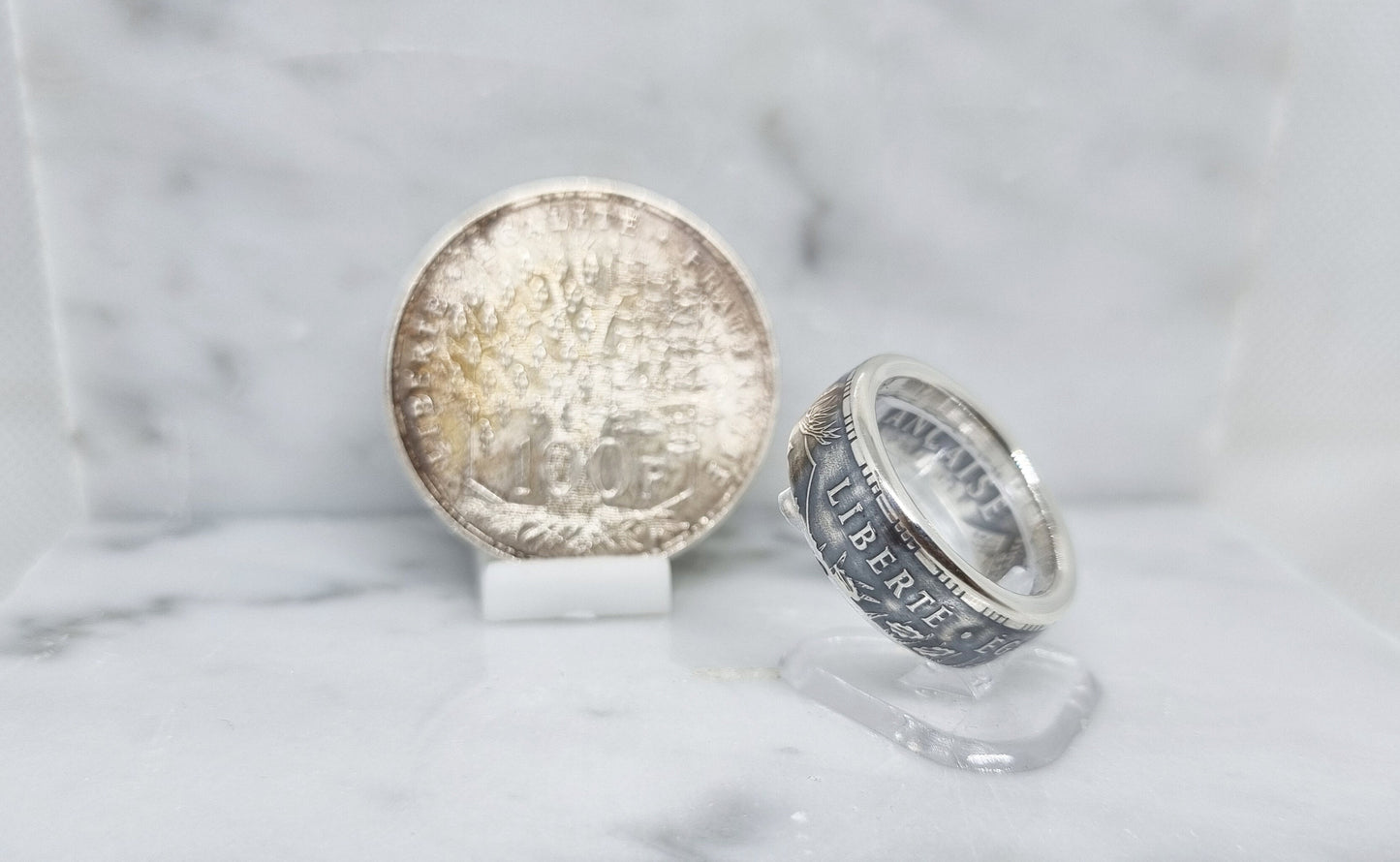 Bague pièce de monnaie 100 Francs "Panthéon" en argent (coin ring)