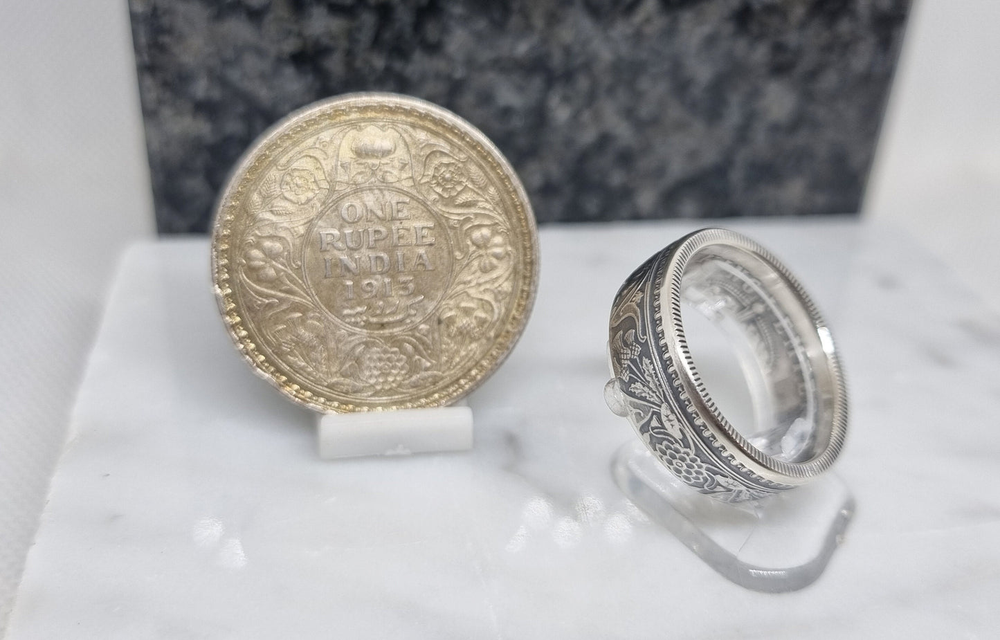 Bague pièce de monnaie 1 Rupee d'Inde en argent (coin ring)