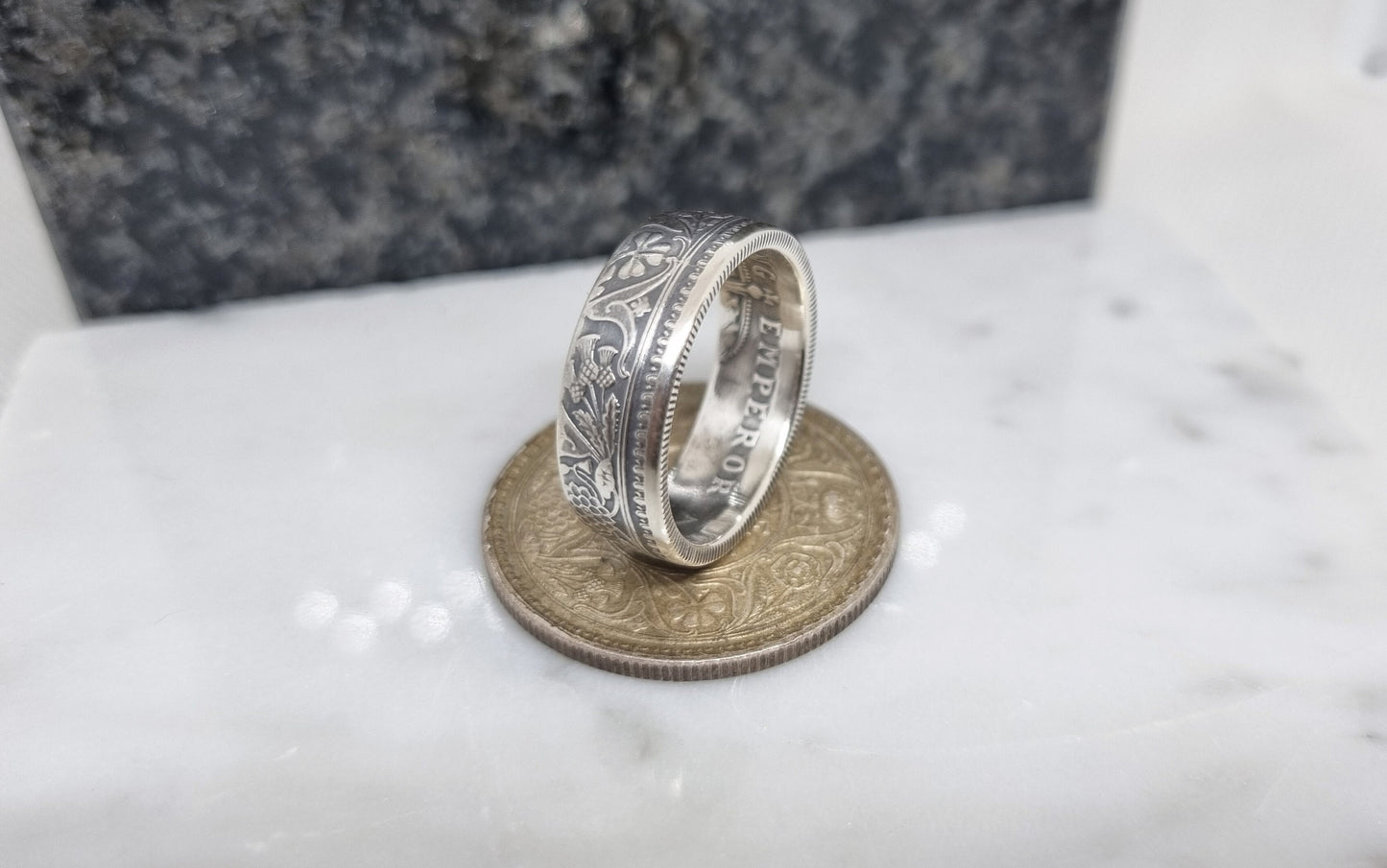 Bague pièce de monnaie 1 Rupee d'Inde en argent (coin ring)