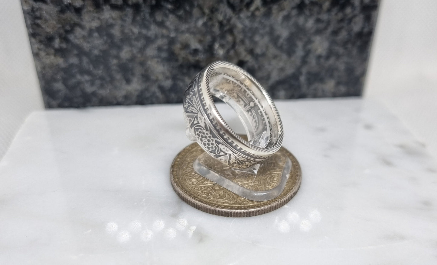 Bague pièce de monnaie 1 Rupee d'Inde en argent (coin ring)