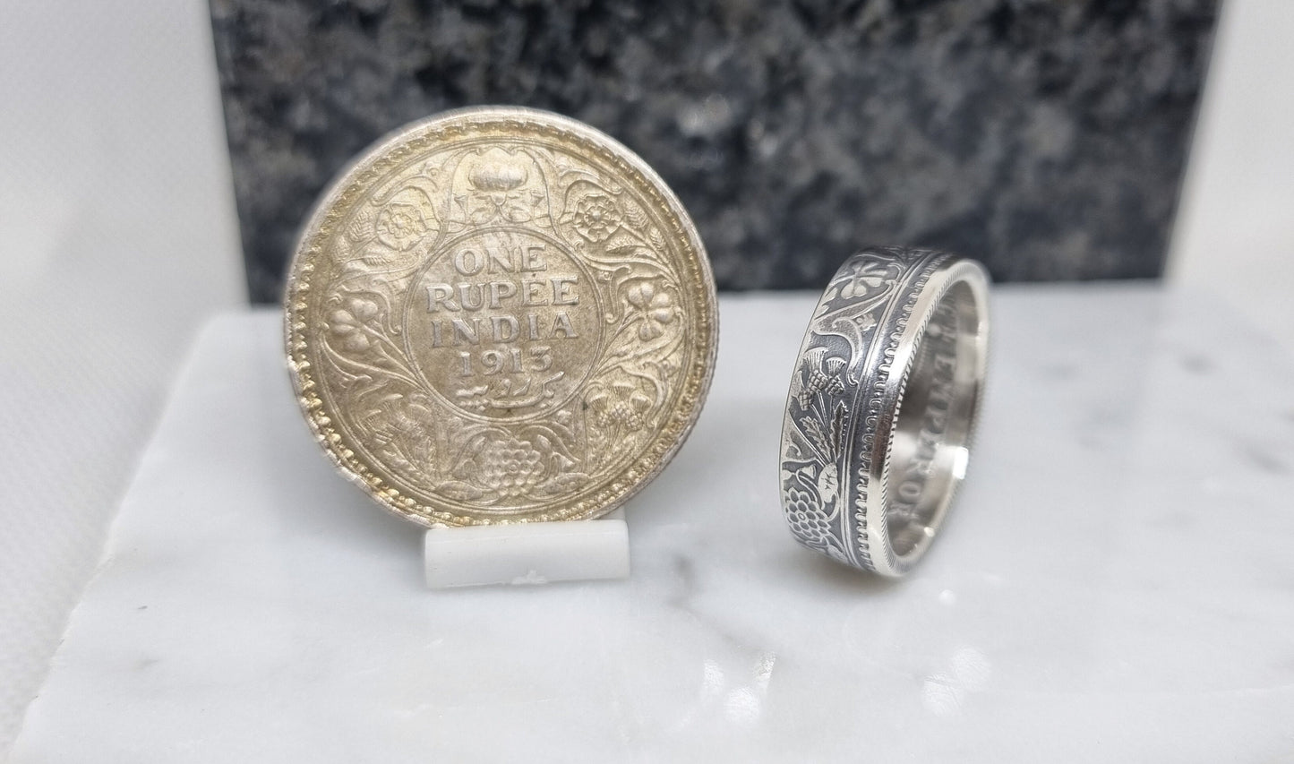 Bague pièce de monnaie 1 Rupee d'Inde en argent (coin ring)