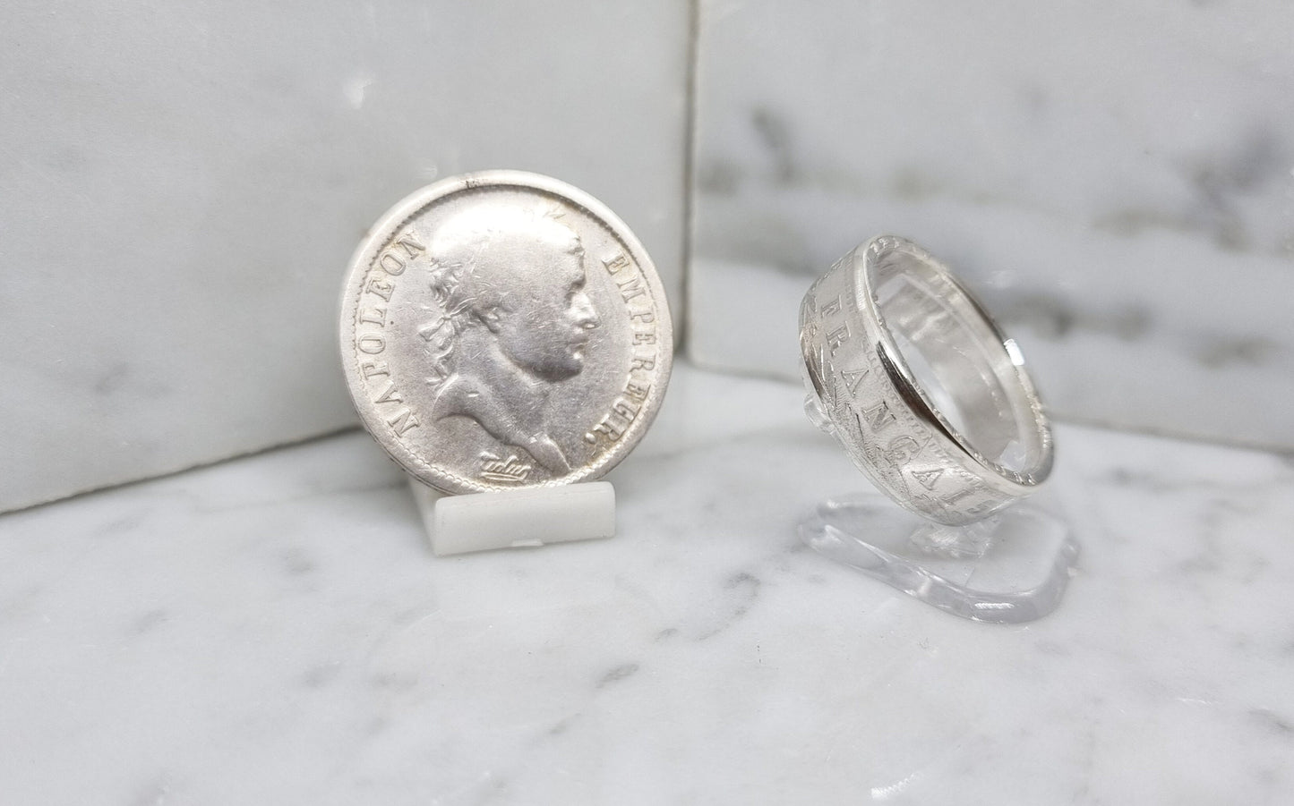 Bague pièce de monnaie 2 Francs Napoléon 1er en argent (coin ring)