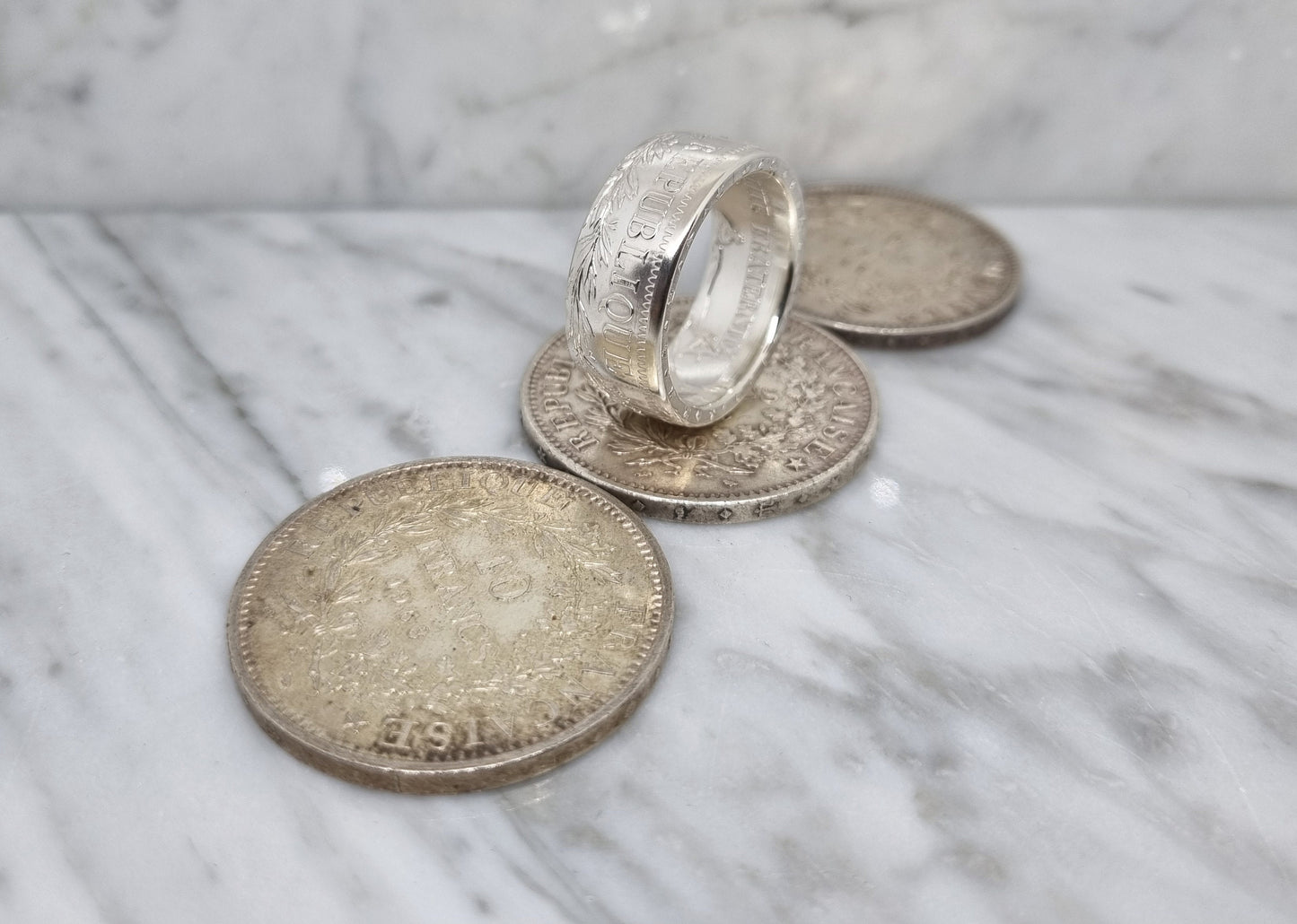 Bague pièce de monnaie 10 Francs Hercule en argent (coin ring)