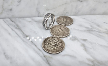 Bague pièce de monnaie 1/4 Dollar "Washington Quarter" des Etats-Unis en argent (coin ring)