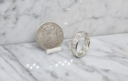 Bague pièce de monnaie 2 Francs de Belgique en argent (coin ring)