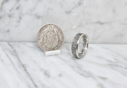 Bague pièce de monnaie 2 Francs Napoléon en argent (coin ring)