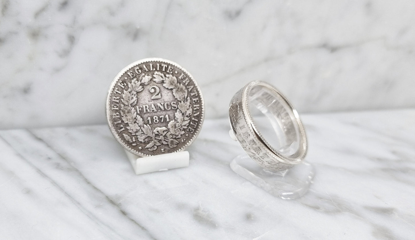 Bague pièce de monnaie 2 Francs Cérès en argent (coin ring)