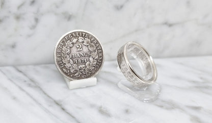 Bague pièce de monnaie 2 Francs Cérès en argent (coin ring)