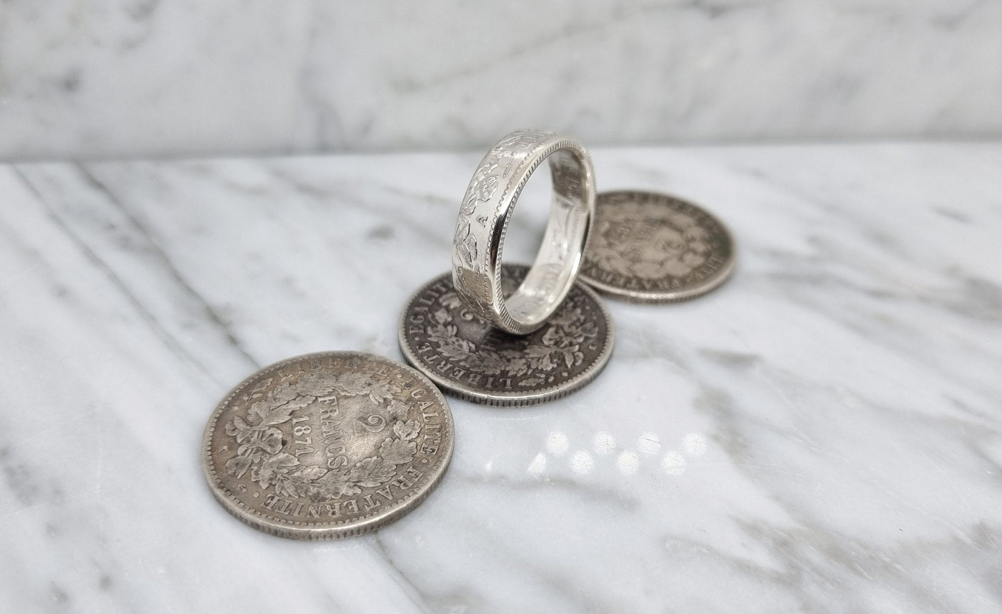 Bague pièce de monnaie 2 Francs Cérès en argent (coin ring)