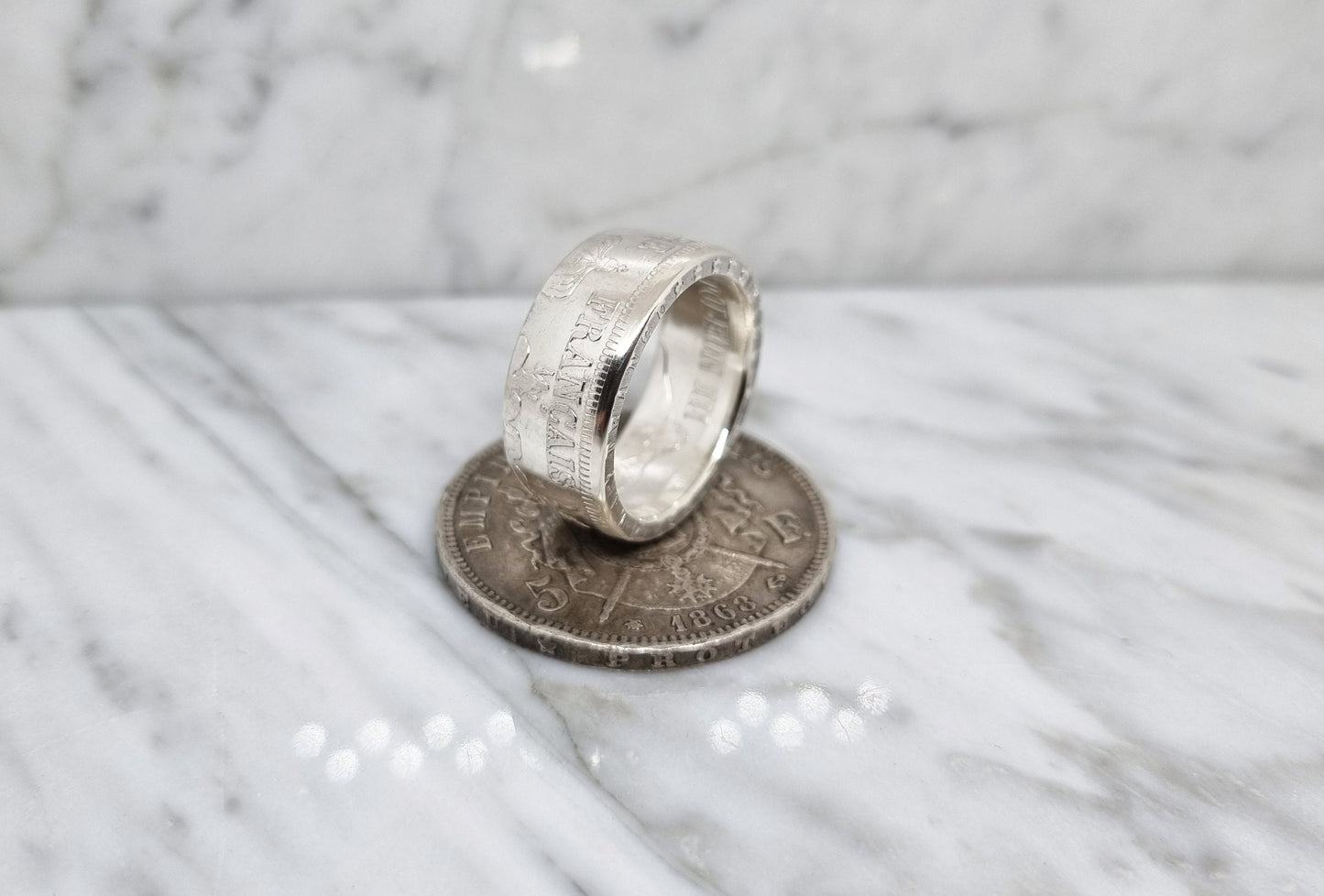 Bague pièce de monnaie 5 Francs Napoléon III en argent (coin ring)