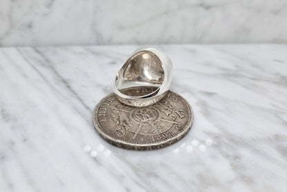 Chevalière massive pièce de monnaie 50 centimes Napoléon III en argent (coin ring)