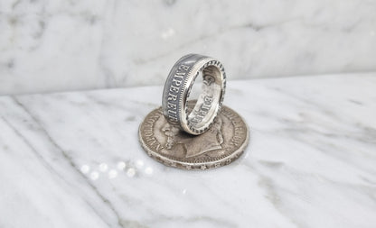 Bague pièce de monnaie 5 Francs Napoléon III visible en argent style alliance (coin ring)