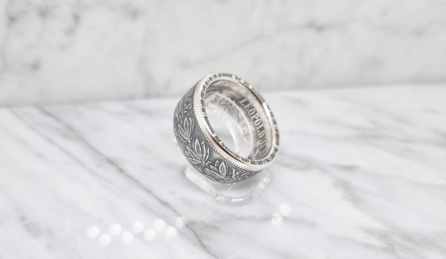 Bague pièce de monnaie 5 Francs de Belgique en argent (coin ring)