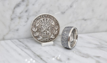 Bague pièce de monnaie 5 Francs de Belgique en argent (coin ring)