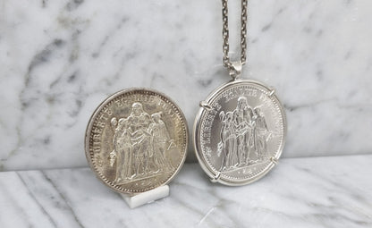 Pendentif pièce de monnaie 10 Francs Hercule en argent fait main