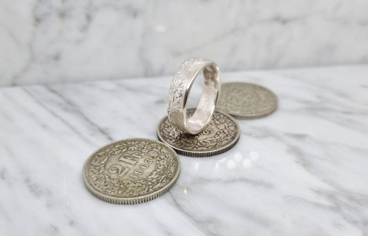 Bague pièce de monnaie 2 Francs Suisse en argent (coin ring)