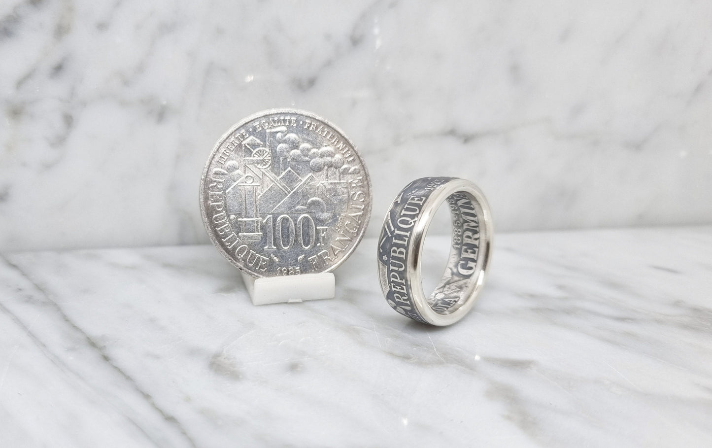 Bague pièce de monnaie 100 Francs Germinal en argent (coin ring)