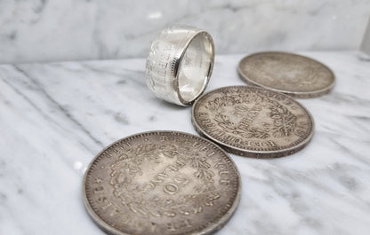 Bague pièce de monnaie 50 Francs Hercule en argent (coin ring)