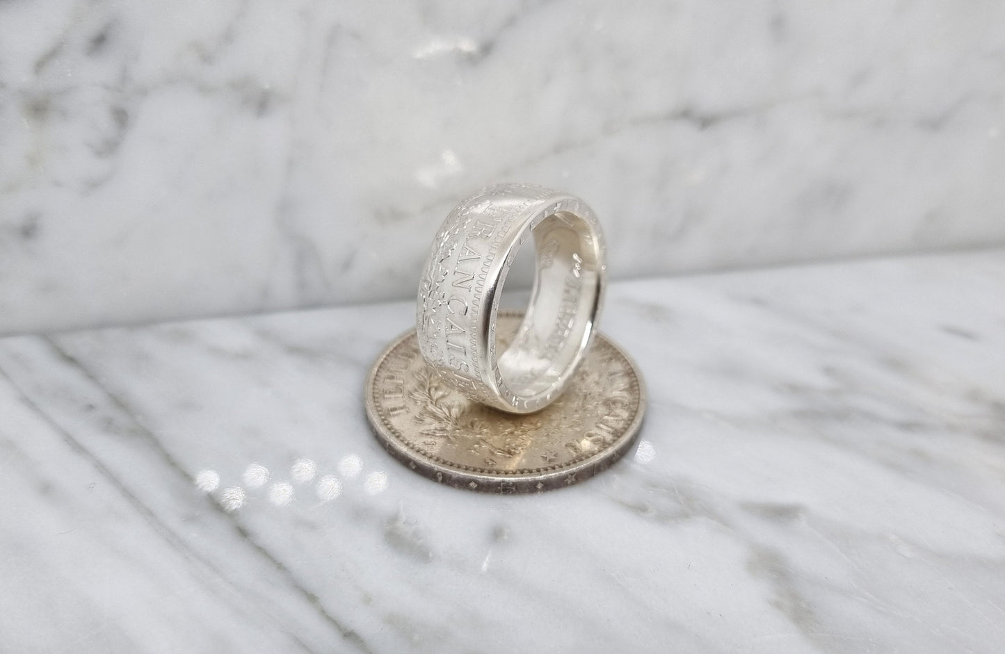 Bague pièce de monnaie 10 Francs Hercule en argent (coin ring)