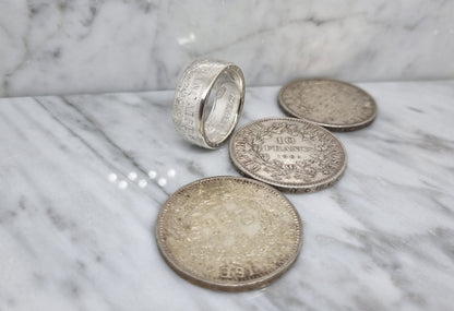 Bague pièce de monnaie 10 Francs Hercule en argent (coin ring)