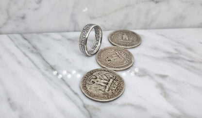 Bague pièce de monnaie 1/4 Dollar "Washington Quarter" des Etats-Unis en argent (coin ring)