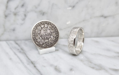 Bague pièce de monnaie 2 Francs Cérès en argent (coin ring)