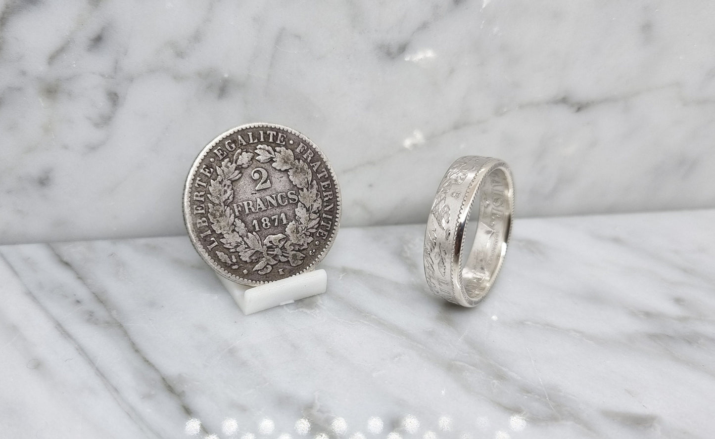 Bague pièce de monnaie 2 Francs Cérès en argent (coin ring)