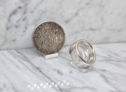 Bague pièce de monnaie 5 Francs Napoléon III en argent (coin ring)